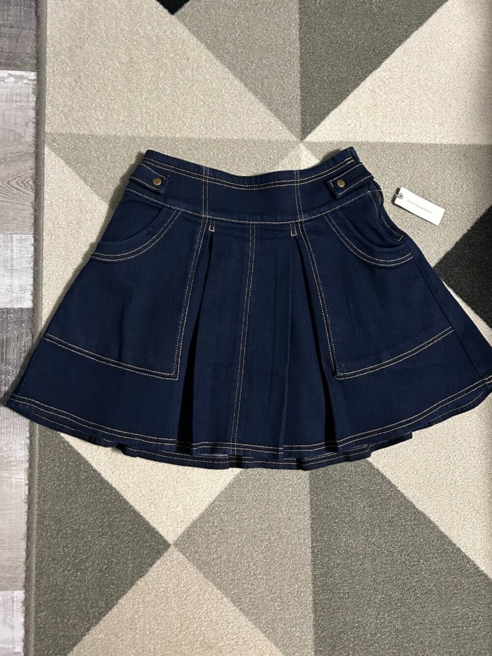 NWT Anthropologie Seamed Pleated Indigo Denim Mini Skirt Women's Size 2